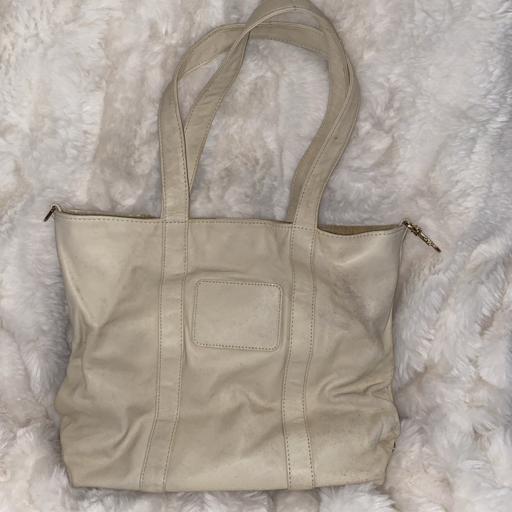 Bria Ivory Leather Shoulder Bag Purse w/ Matching Pouch Velvet Lining Y2K